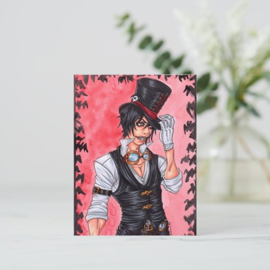 Steampunk Vampire Postcard Postkarte (Stehend Vorderseite)