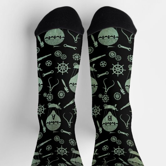 Steampunk Verdigris Balloons Subtil Mit Monogramm Socken (Oben)