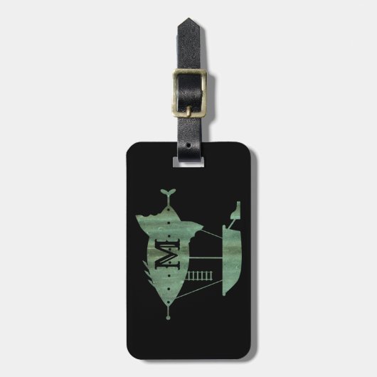 Steampunk Verdigris Bronze Airship Custom Monogram Gepäckanhänger (Vorderseite vertikal)