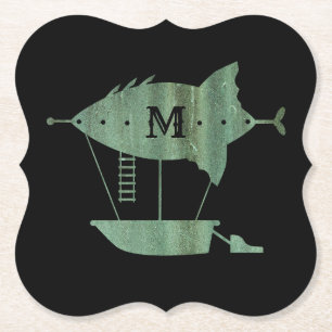 Steampunk Verdigris Bronze Airship Monogram Untersetzer