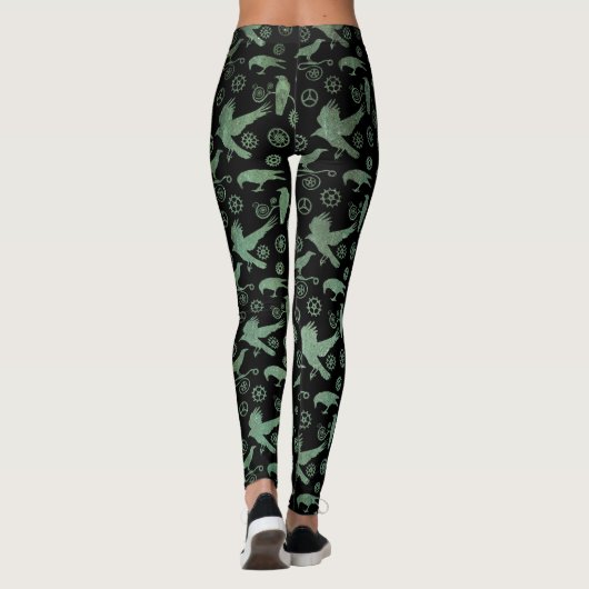Steampunk Verdigris Bronze Crows and Gears Leggings (Rückseite)