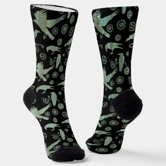 Steampunk Verdigris Bronze Crows and Gears Socks Socken (Gewinkelt)