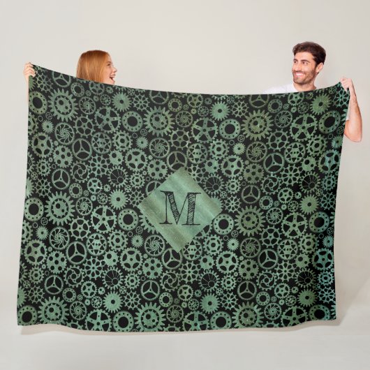 Steampunk Verdigris Bronze Gears Custom Monogram Fleecedecke (Beispiel)