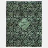 Steampunk Verdigris Bronze Gears Custom Monogram Fleecedecke (Vorderseite)