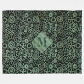 Steampunk Verdigris Bronze Gears Custom Monogram Fleecedecke (Vorderseite (Horizontal))