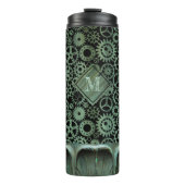Steampunk Verdigris Bronze Gears Custom Monogram Thermosbecher (Vorderseite)