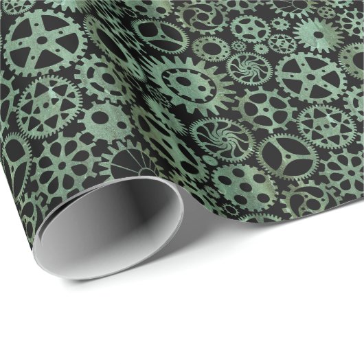 Steampunk Verdigris Bronze Gears Geschenkpapier (Rolleneckpunkt)