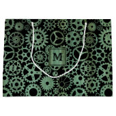 Steampunk Verdigris Bronze Gears Monogram Block Große Geschenktüte (Vorderseite)