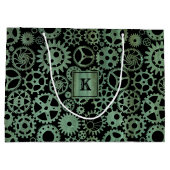 Steampunk Verdigris Bronze Gears Monogram Block Große Geschenktüte (Rückseite)