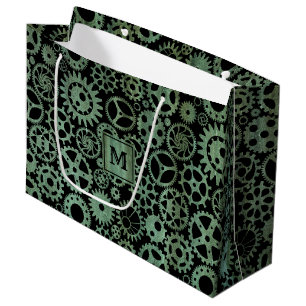 Steampunk Verdigris Bronze Gears Monogram Block Große Geschenktüte
