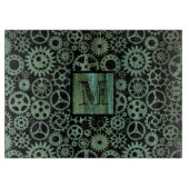 Steampunk Verdigris Bronze Gears Monogram Schneidebrett (Vorderseite)
