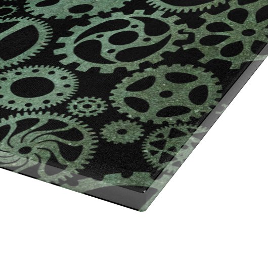 Steampunk Verdigris Bronze Gears Monogram Schneidebrett (Ecke)