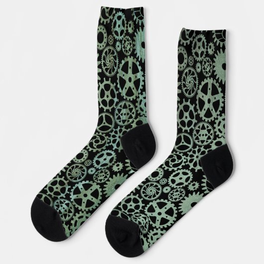 Steampunk Verdigris Bronze Gears Socks Socken (Linkes Detail)