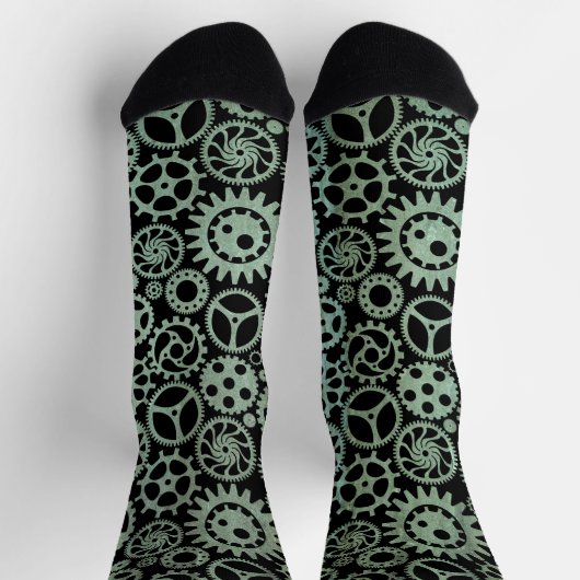 Steampunk Verdigris Bronze Gears Socks Socken (Oben)