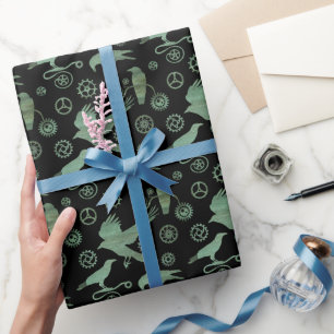 Steampunk Verdigris Bronze Gears und Crows Geschenkpapier