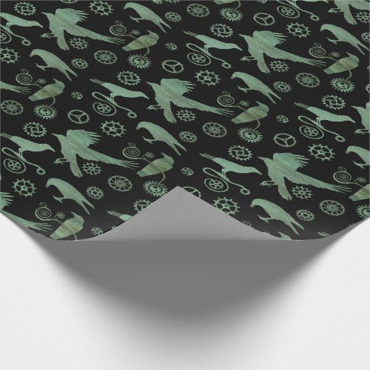 Steampunk Verdigris Bronze Gears und Crows Geschenkpapier (Ecke)
