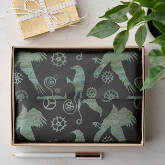 Steampunk Verdigris Bronze Gears und Crows Seidenpapier (Geschenk)
