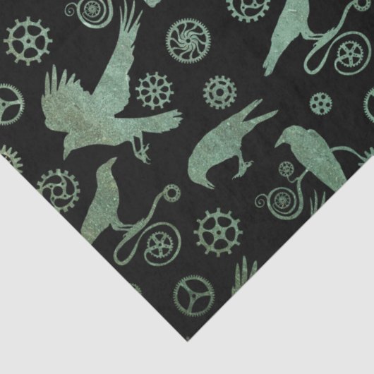 Steampunk Verdigris Bronze Gears und Crows Seidenpapier (Detail)