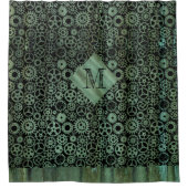 Steampunk-Verdigris-Bronze-Geber Monogramm Duschvorhang (Vorderseite)
