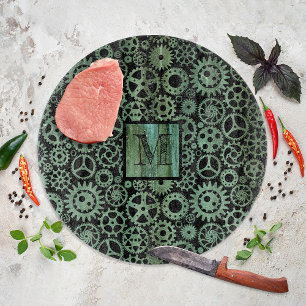 Steampunk-Verdigris-Bronze-Geber Monogramm Schneidebrett