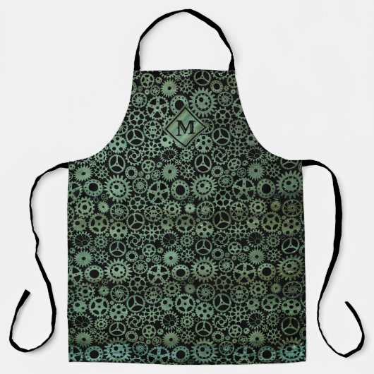 Steampunk-Verdigris-Bronze-Geber Monogramm Schürze (Vorderseite)