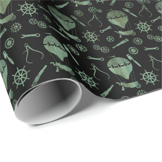 Steampunk Verdigris Bronze Hot Air Balloons Geschenkpapier (Rolleneckpunkt)