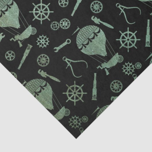 Steampunk Verdigris Bronze Hot Air Balloons Seidenpapier (Detail)