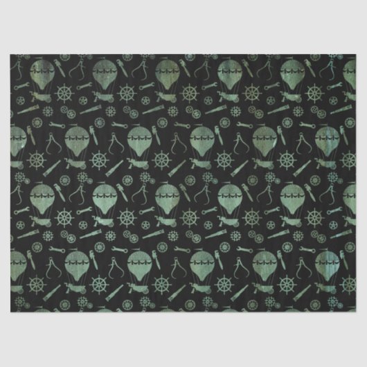 Steampunk Verdigris Bronze Hot Air Balloons Seidenpapier (Vorderseite)