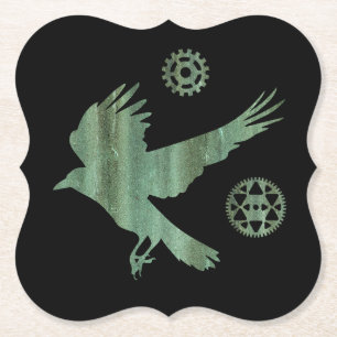 Steampunk Verdigris Flying Crow und Gears Untersetzer