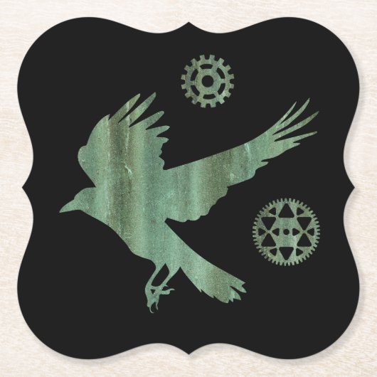 Steampunk Verdigris Flying Crow und Gears Untersetzer (Vorderseite)