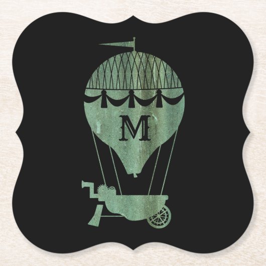 Steampunk Verdigris Heißluftballon Monogram Untersetzer (Vorderseite)