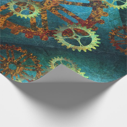 Steampunk Verdigris Rusty Cogwheel Geschenkpapier (Ecke)