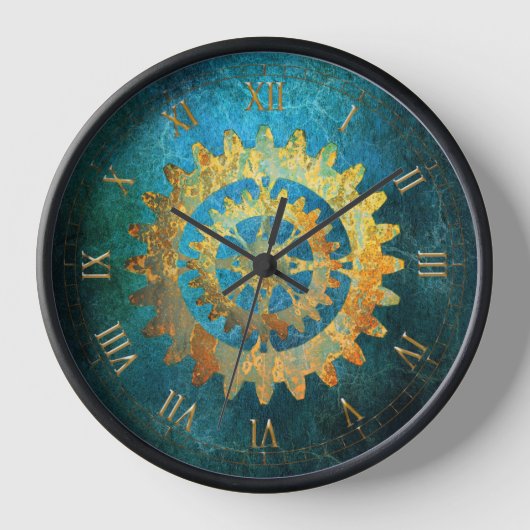 Steampunk Verdigris Rusty Cogwheel Uhr (Vorderseite)