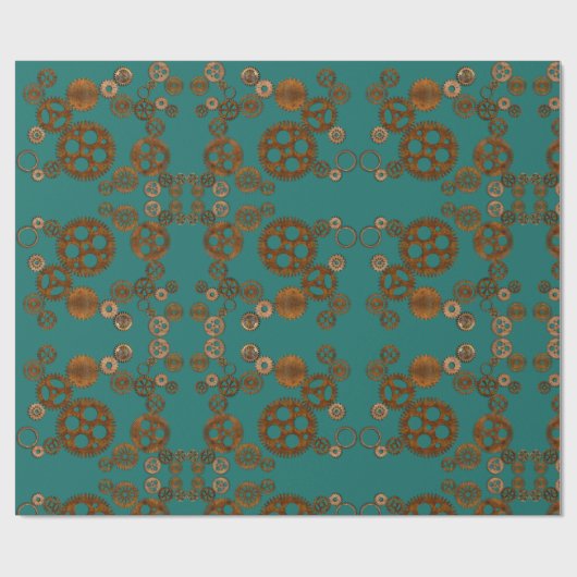 Steampunk Verdigris Rusty Gears Pattern Geschenkpapier (Flach)