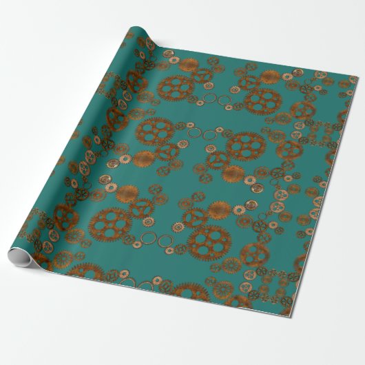 Steampunk Verdigris Rusty Gears Pattern Geschenkpapier (Ungerollt)