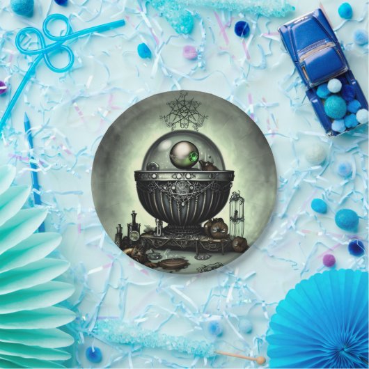 Steampunk-Verzierte Kauldron- und Magiegegenstände Pappteller (Party)