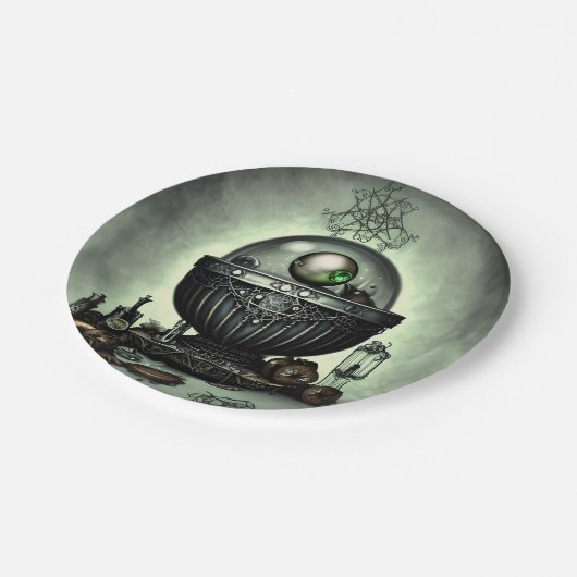 Steampunk-Verzierte Kauldron- und Magiegegenstände Pappteller (Schrägansicht)