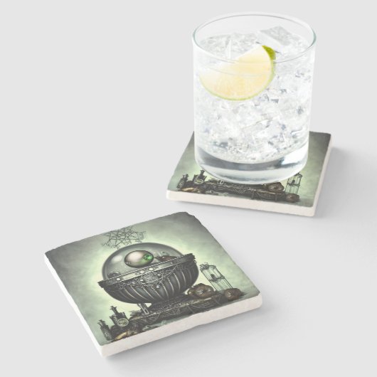 Steampunk-Verzierte Kauldron- und Magiegegenstände Steinuntersetzer (Seitenansicht)