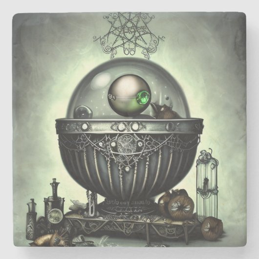 Steampunk-Verzierte Kauldron- und Magiegegenstände Steinuntersetzer (Vorderseite)