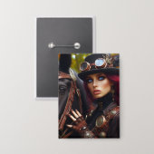 Steampunk-Victorian-Lady-Dunkle-Reiterin Button (Vorderseite/Rückseite)