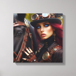 Steampunk-Victorian-Lady-Dunkle-Reiterin Leinwanddruck