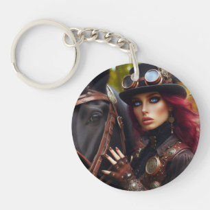 Steampunk-Victorian-Lady-Dunkle-Reiterin Schlüsselanhänger