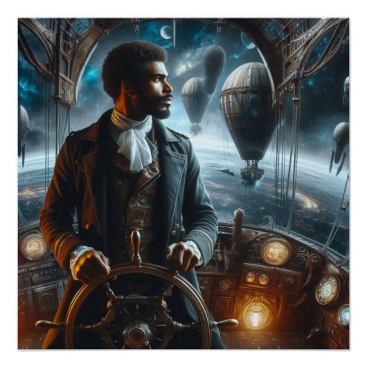 Steampunk-Victorian-Weltraum-Luft-Kapitän Poster (Vorderseite)