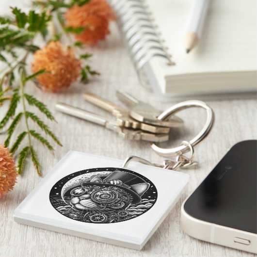 Steampunk Viktorianisch Cat Schlüsselanhänger (Vorderseite rechts)