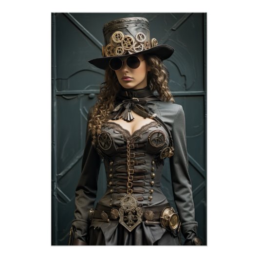 Steampunk Viktorianisch Cosplay Top Hat Gears Poster (Vorderseite)