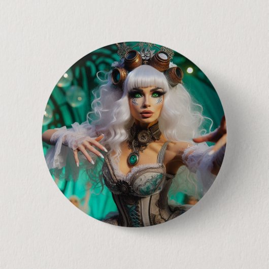 Steampunk Viktorianisch Futuristic Green Dancer Button (Vorderseite)