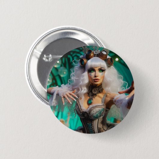 Steampunk Viktorianisch Futuristic Green Dancer Button (Vorne & Hinten)