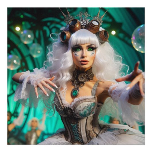 Steampunk Viktorianisch Futuristic Green Dancer Fotodruck (Vorne)
