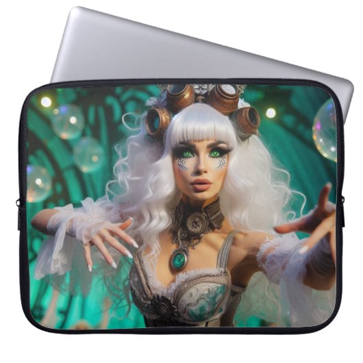 Steampunk Viktorianisch Futuristic Green Dancer Laptopschutzhülle (Vorderseite)
