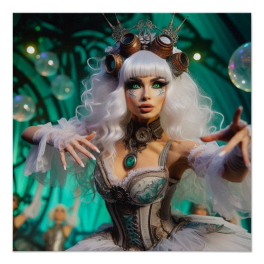 Steampunk Viktorianisch Futuristic Green Dancer Poster (Vorderseite)